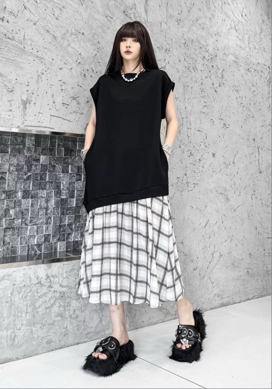 格仔拼接裙