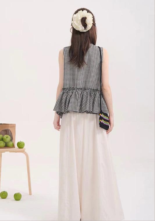 格子荷葉邊背心