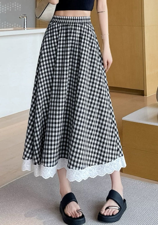 格仔蕾絲半裙