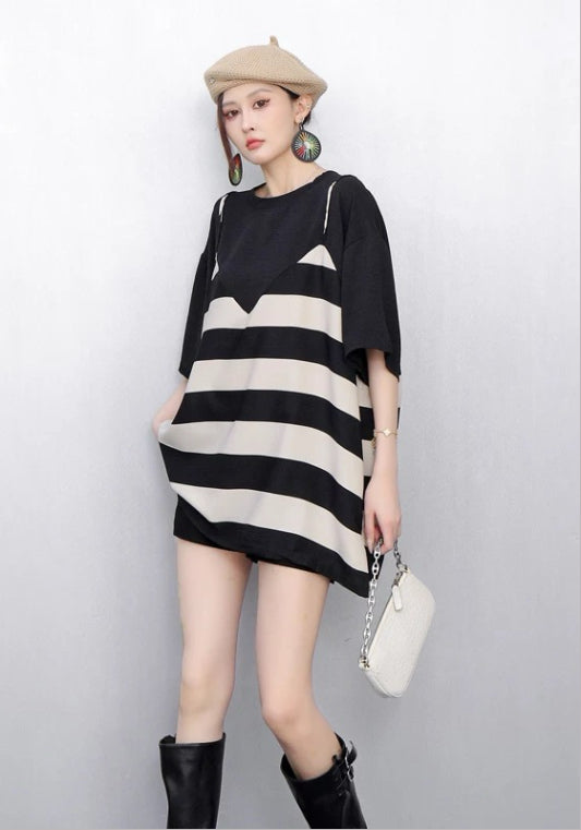 條紋拼接T恤