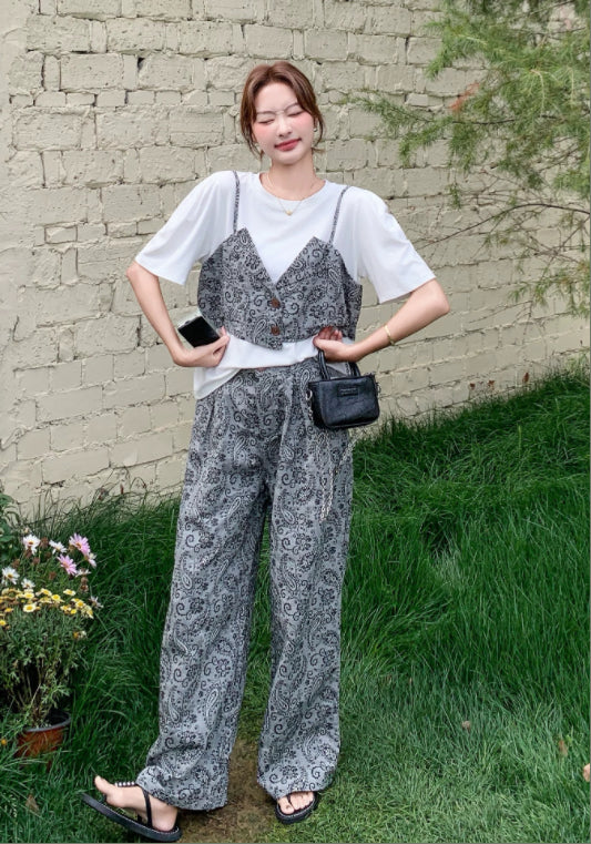 假兩件花紋套裝