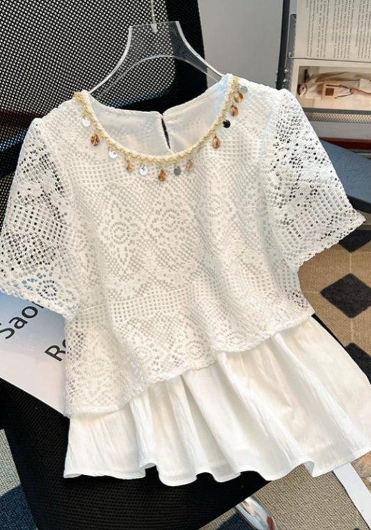 假兩件網格上衣