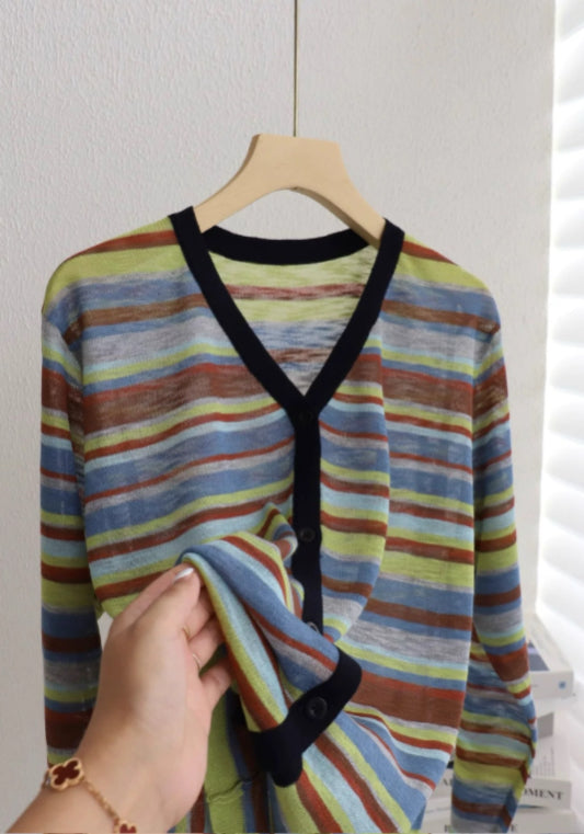 彩色條紋開衫