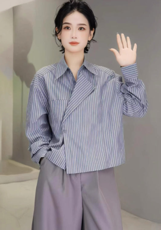 條紋斜扣襯衫