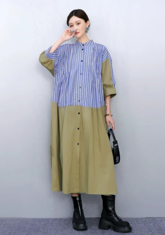條紋襯衫拼接裙