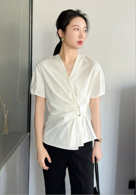 V領收腰襯衫