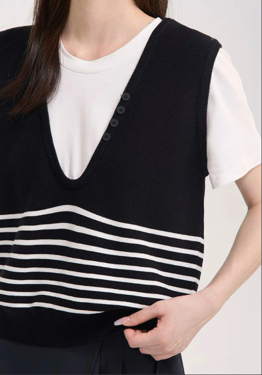 假兩件條紋上衣