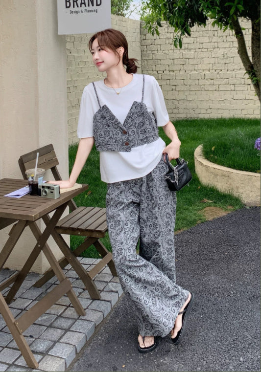 假兩件花紋套裝