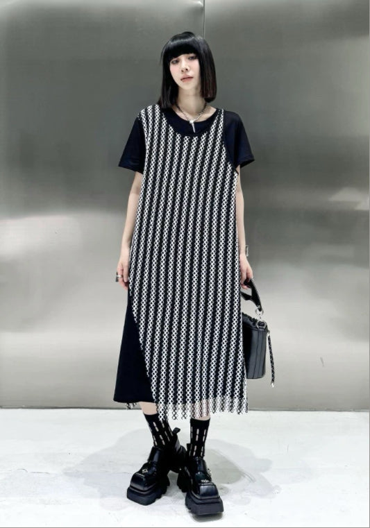 假兩件拼接T恤裙