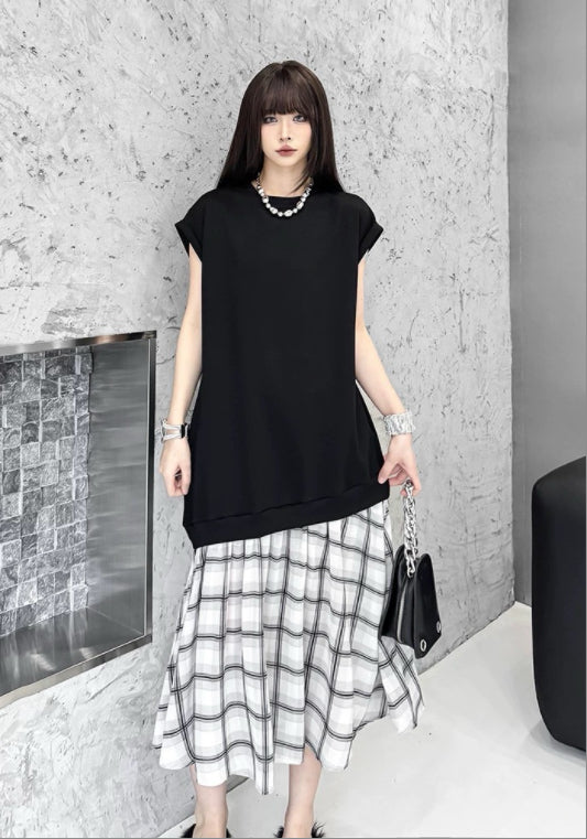格仔拼接裙