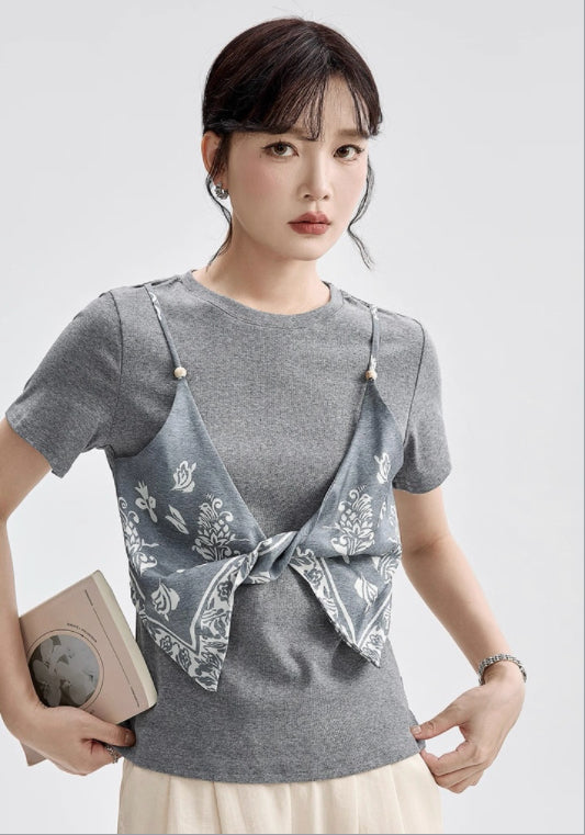 天絲拼接上衣