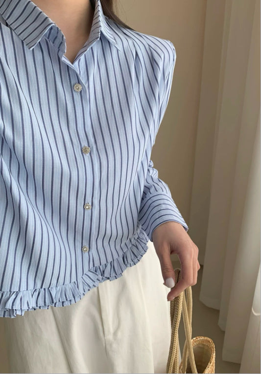條紋花邊襯衫