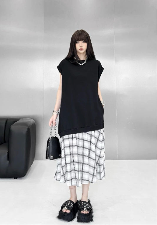 格仔拼接裙
