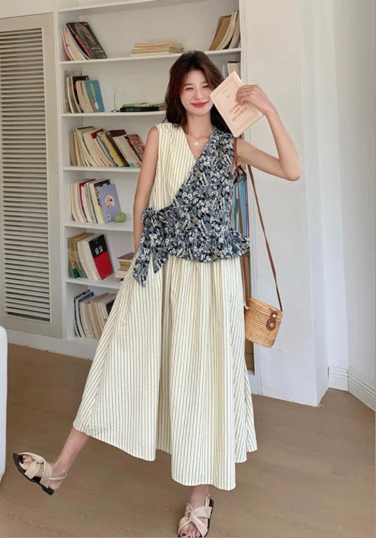 條紋碎花拼接裙