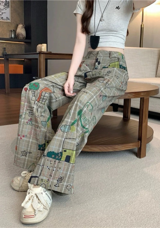 格仔塗鴉褲