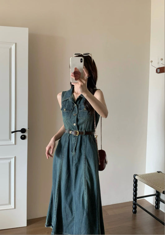 復古無袖牛仔裙