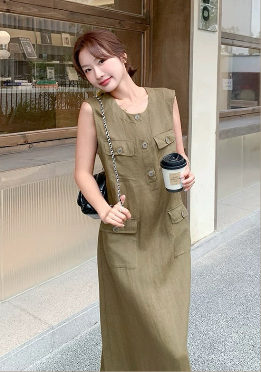 卡其背心裙