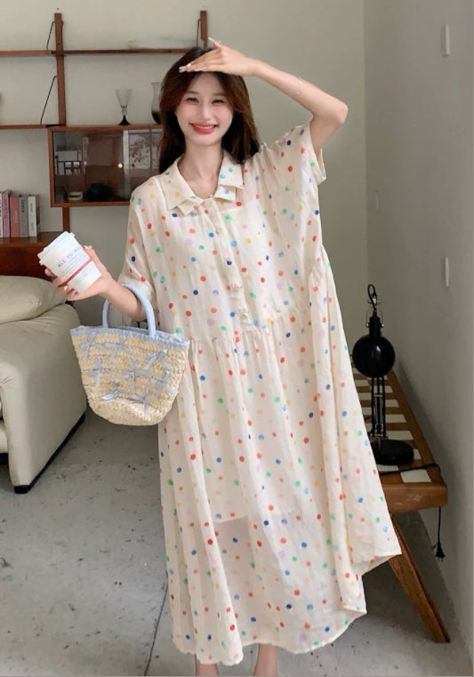 彩色波點連衣裙