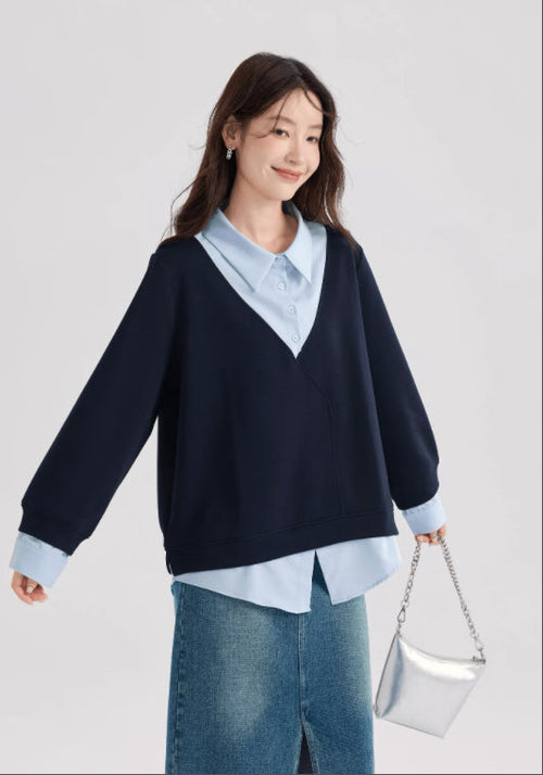 Polo領假兩件衛衣