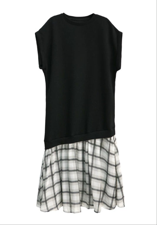 格仔拼接裙