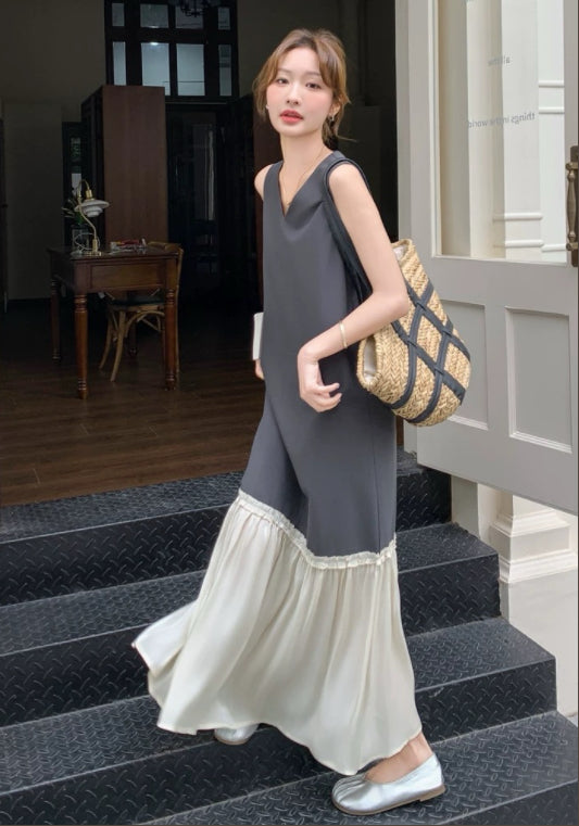 天絲拼接背心裙