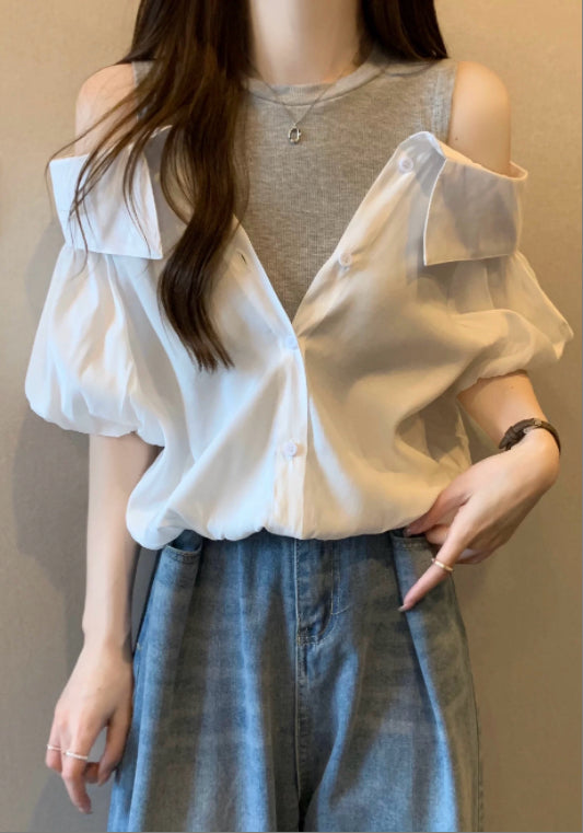 假兩件露肩襯衫