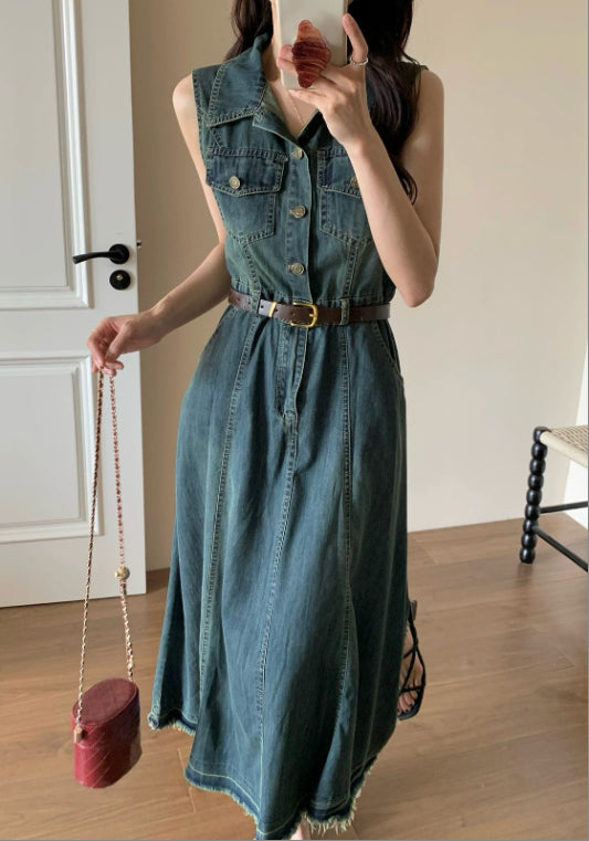 復古無袖牛仔裙