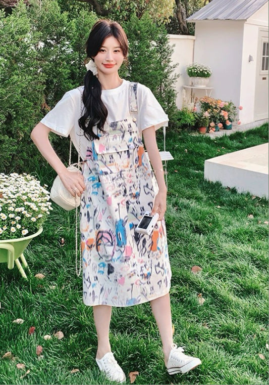 塗鴉背帶裙
