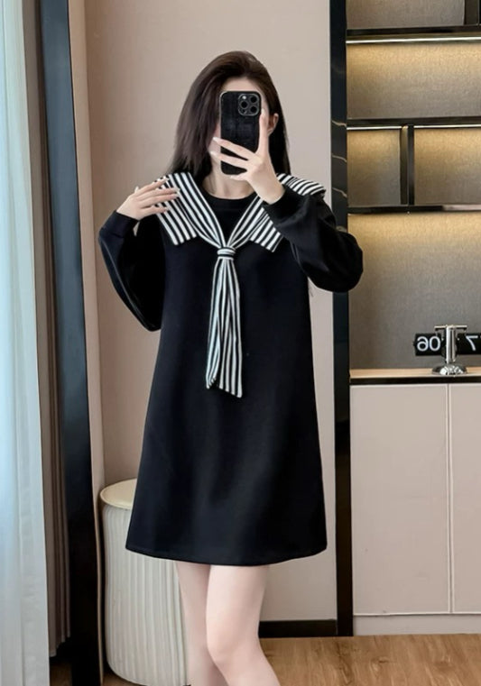 條紋拼接衛衣裙