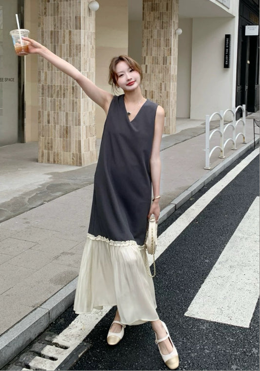 天絲拼接背心裙