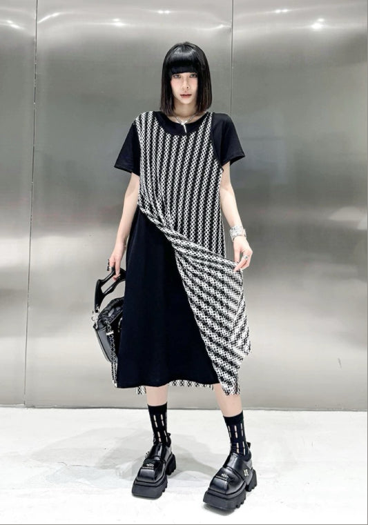 假兩件拼接T恤裙