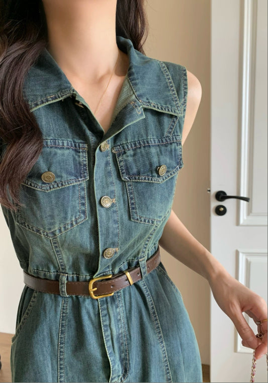 復古無袖牛仔裙