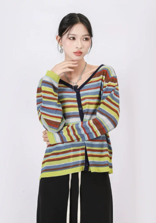 彩色條紋開衫