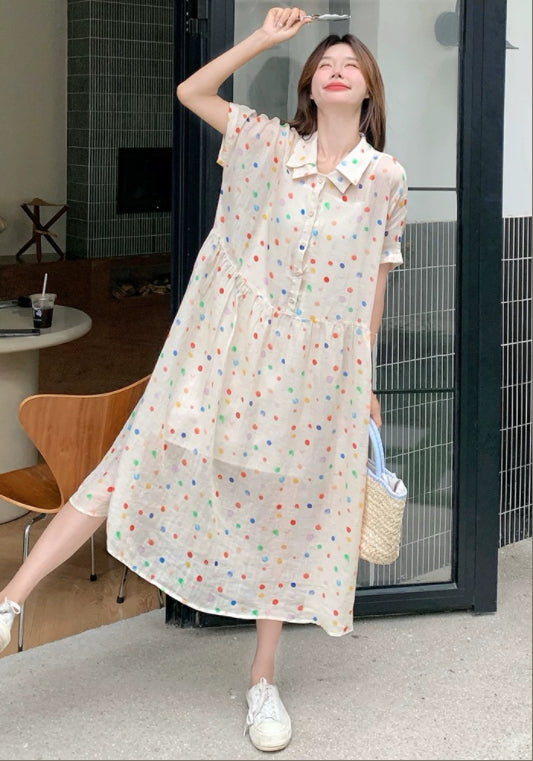 彩色波點連衣裙