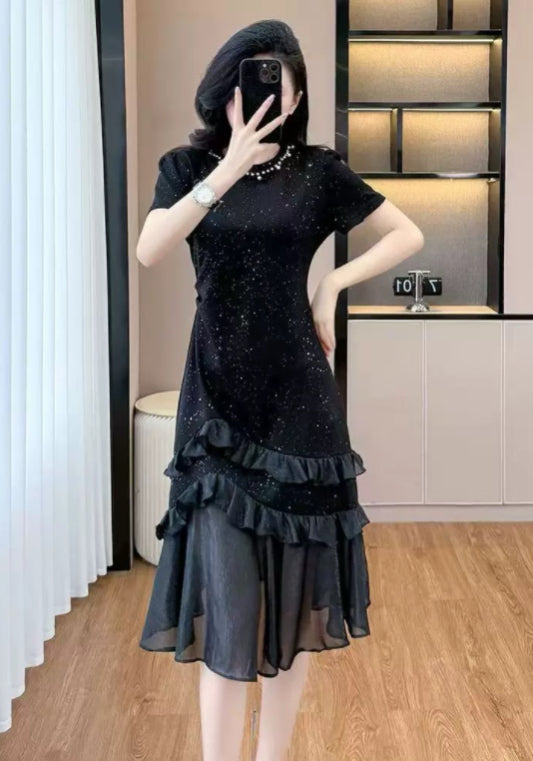 亮鑽木耳拼接裙