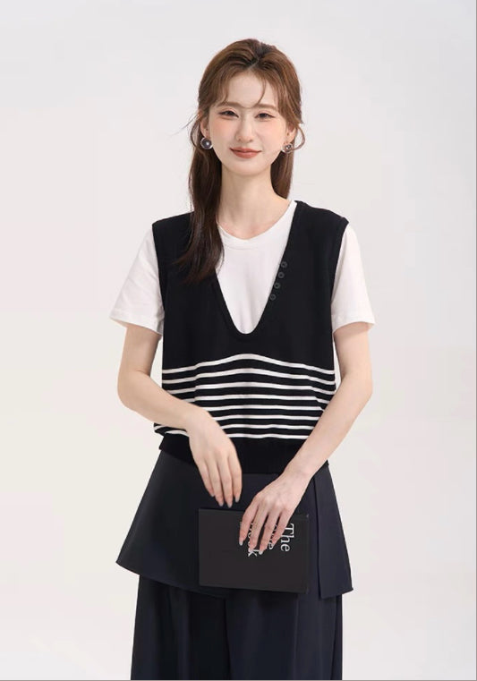 假兩件條紋上衣