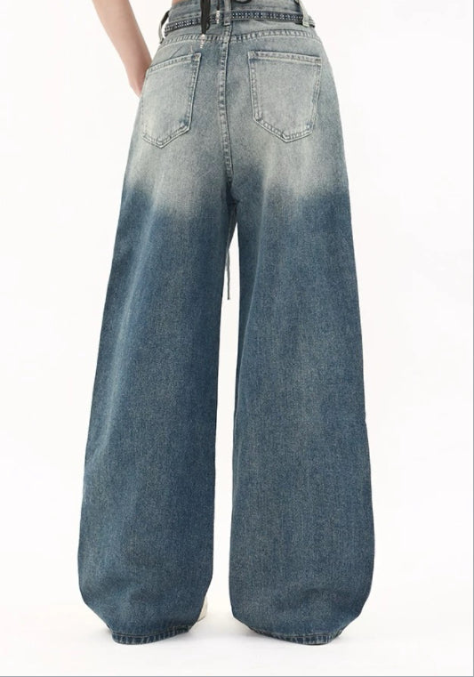 復古藍滿鑽牛仔褲