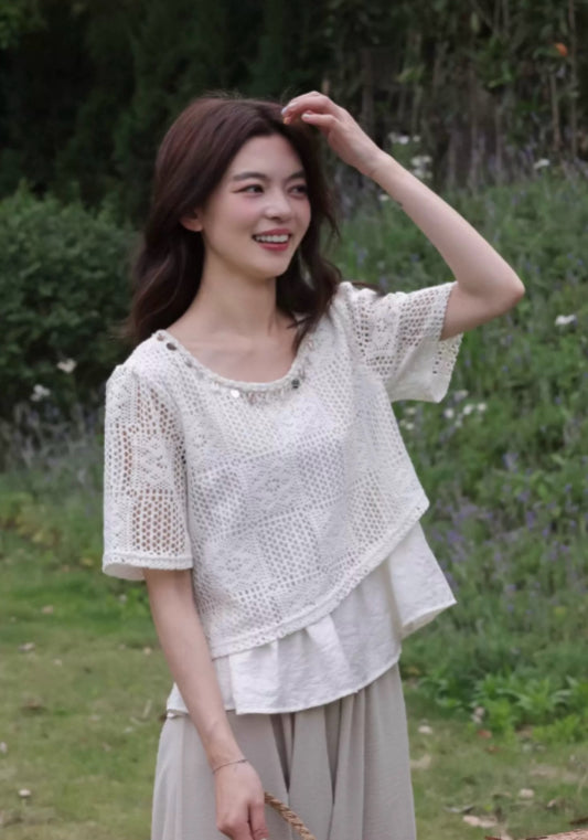 假兩件網格上衣