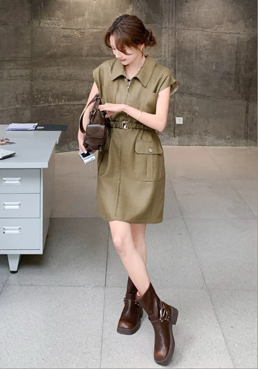 卡其工裝裙