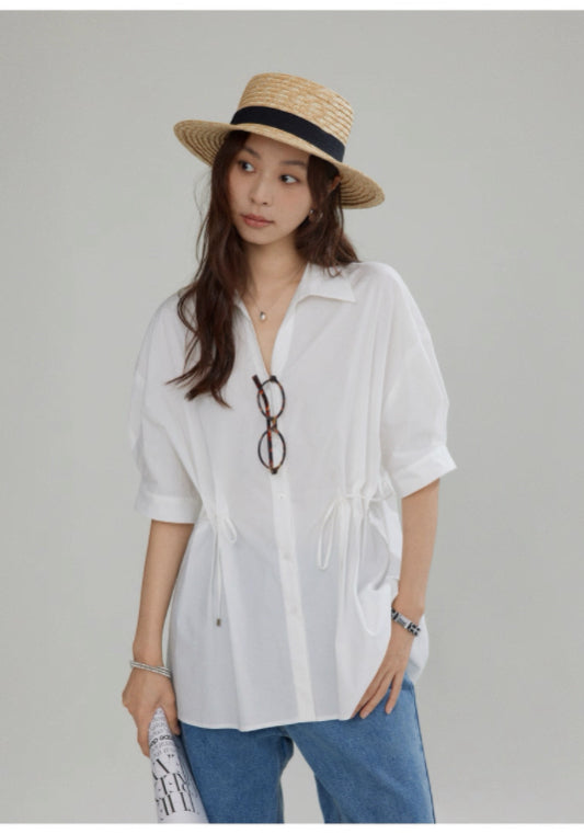 收腰抽繩襯衫