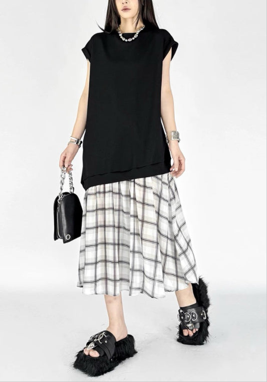 格仔拼接裙