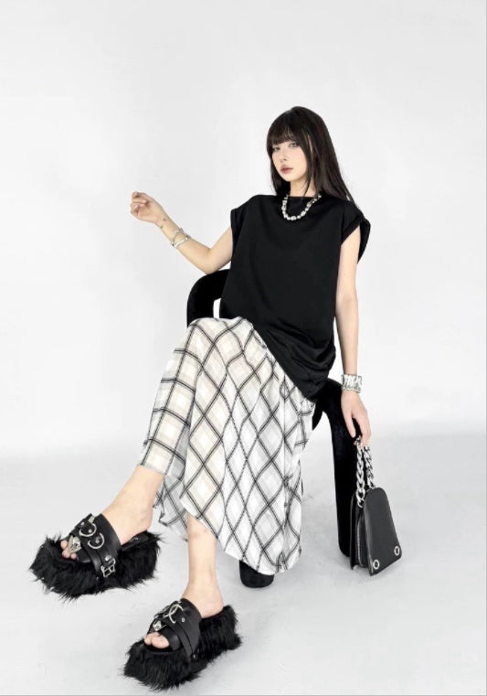 格仔拼接裙