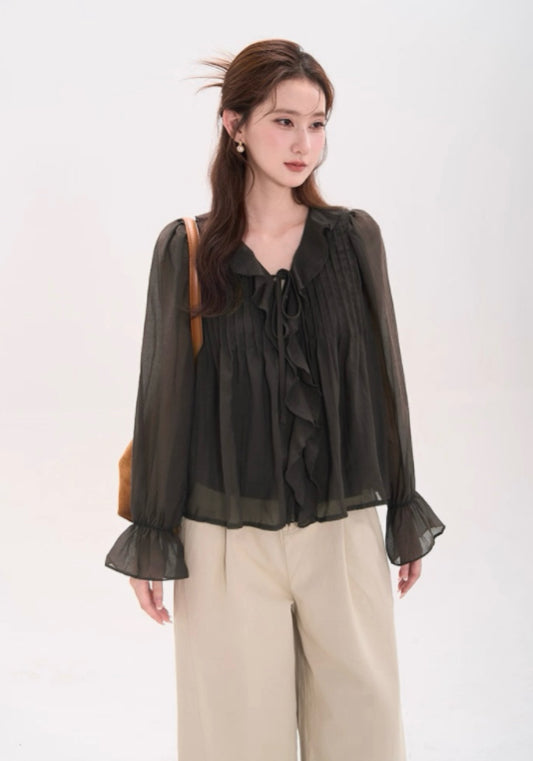 天絲荷葉邊襯衫