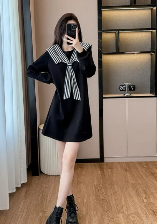 條紋拼接衛衣裙