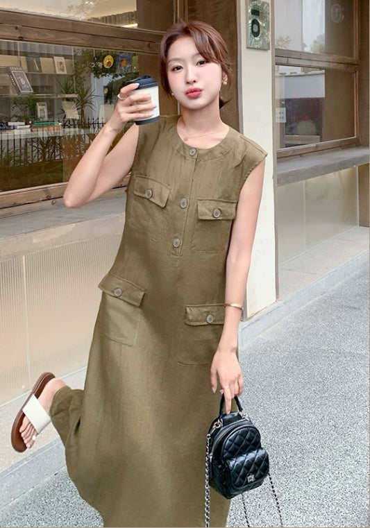 卡其背心裙