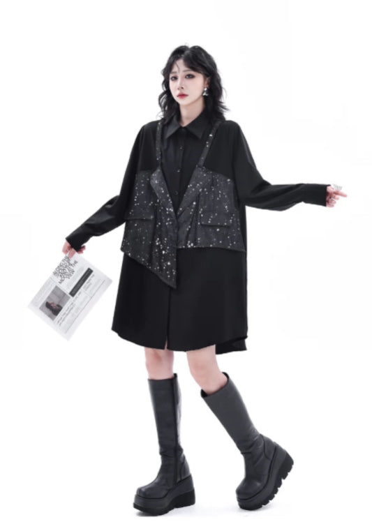 亮片背心拼接裙