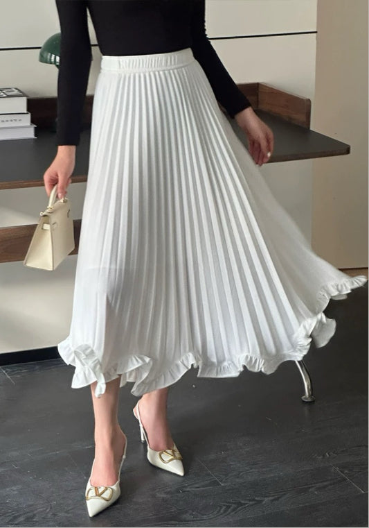 卷邊百褶長裙