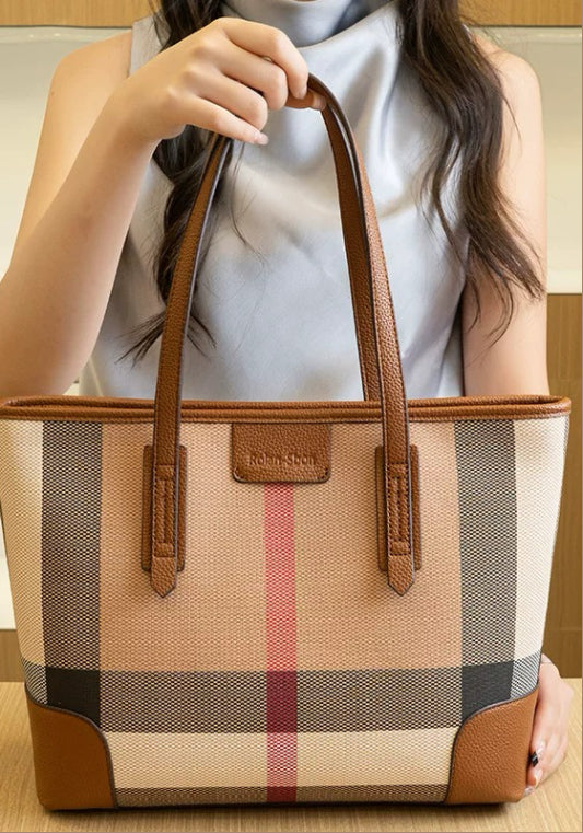撞色格子托特袋