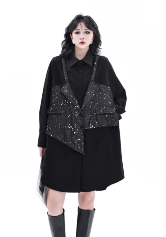 亮片背心拼接裙