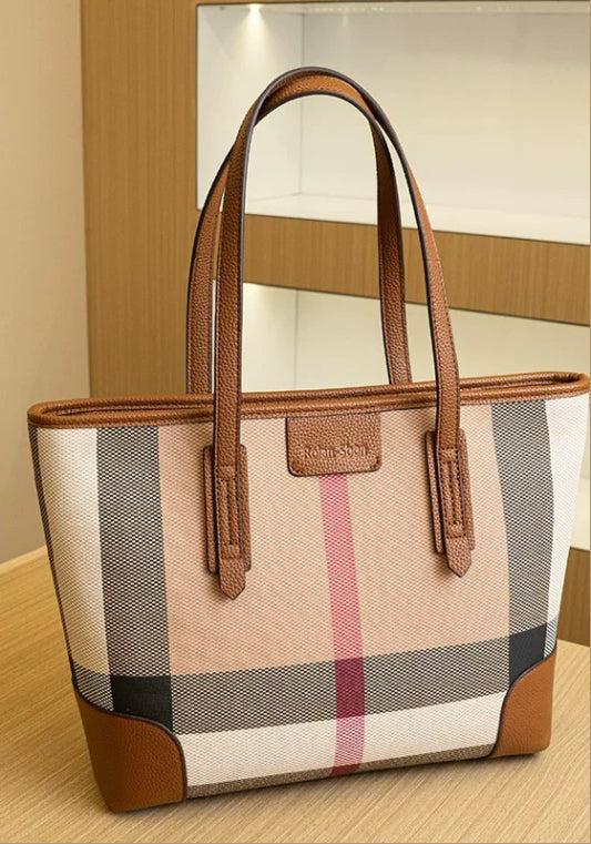 撞色格子托特袋